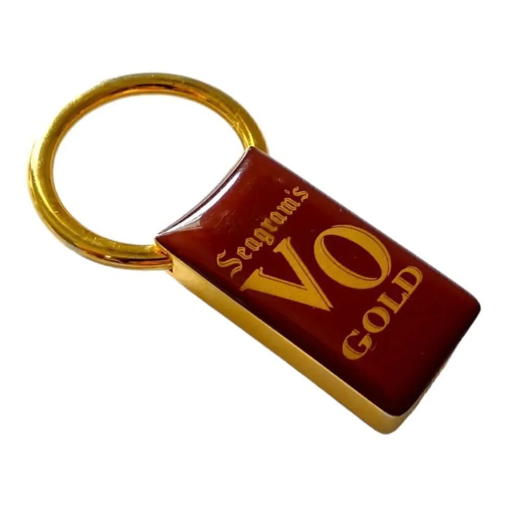 Seagrams Vo Gold Keychain‎ Key Ring Key Fob Keeper Vtg Enameled Gold Tone Promo.